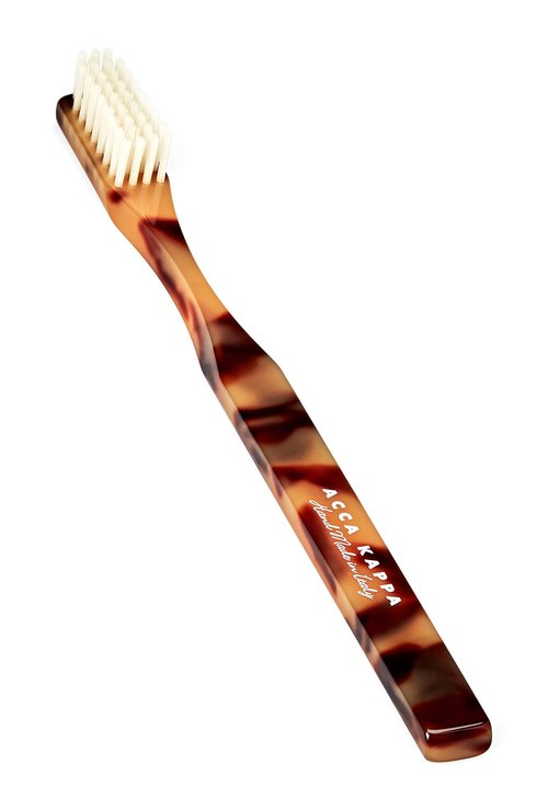 Acca Kappa Historical Classic Brown Toothbrush Medium Pure White Bristles Hand-Made Acetate Handle