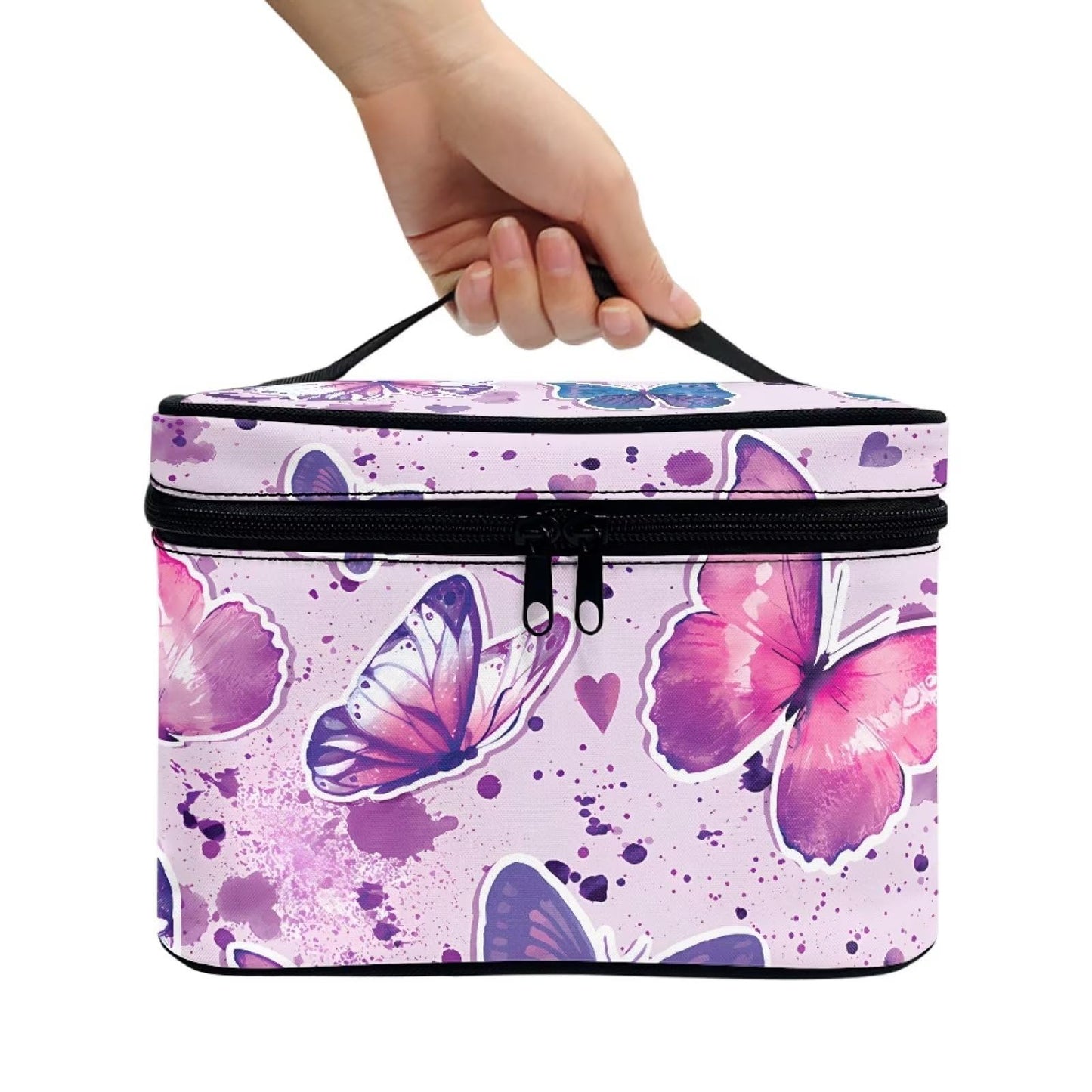 doginthehole Butterfly Makeup Bag for Teen Girls Portable Cosmetic Bag Large Capacity Toiletry Bag Makeup Organizer Bag with Top Handle Travel Accessories