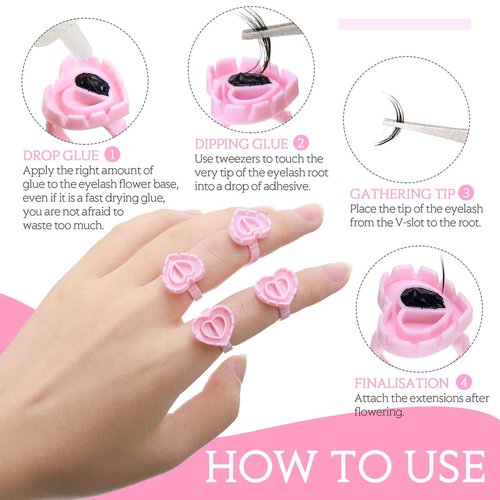 Yaomiao 3000 Pcs Eyelash Extension Supplies Kit Glue Rings for Eyelash Extensions Disposable Heart Shape Lash Rings, Eyelash Brush Mascara Wand Cotton Swabs for Beauty Salon Eyelash Extensions, Pink