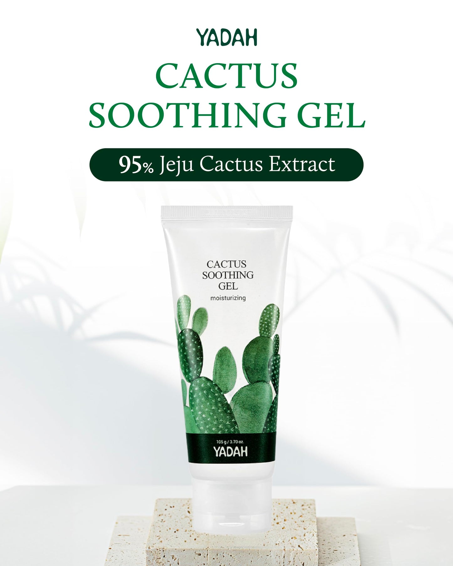 YADAH Cactus Soothing Gel (3.7fl oz) - Sunburn Relief,After Sun Care,Calm, Cool & Soothe Irritated Skin, Face Redness. Korean Skin Care. 95% Cactus Extract, Vegan.