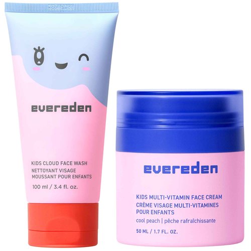 Evereden Kids Cloud Face Wash: Tropical Sorbet, 3.4 fl oz & Kids Face Cream: Cool Peach, 1.7 oz. | Creamy & Fun Skin Care for Toddlers | Easy-to-Use Face Wash & Cream | Non-toxic and Safe Skin Care