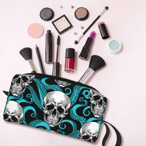 JKJOJIA Skull Octopus Makeup Bag Organizer Small Cosmetic Bags Portable Travel Toiletry Bag With Handle Simple Accessories Storage Zipper Pouch For Women Girl