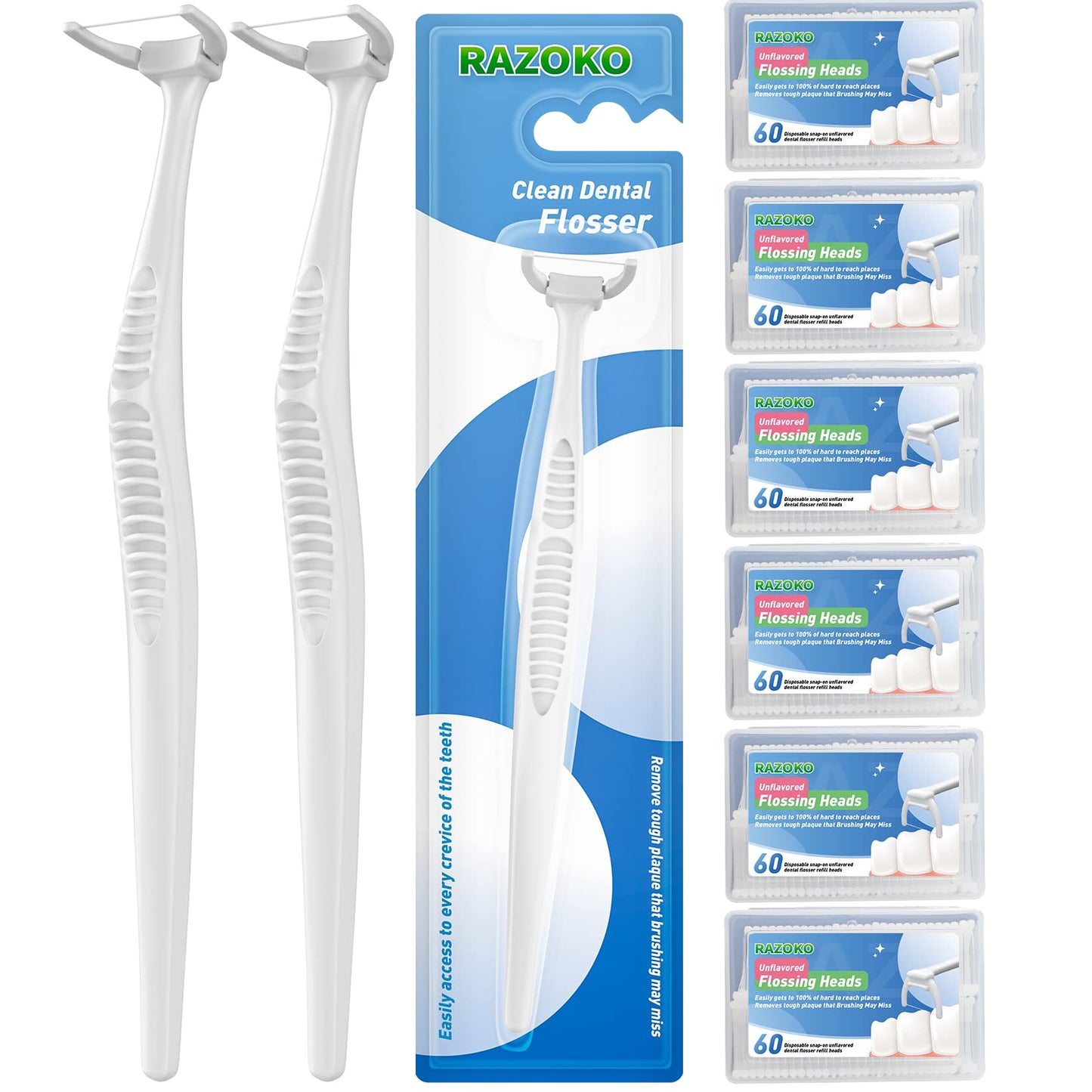 Dental Floss Picks, Clean Dental Flossers Kit with 3 Handles and 360 Extra Strength Refills