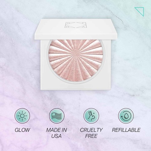 Pressed Highlighter Face Makeup | Flash - A Soft Pearl Pink | Pearl Shimmer Liquid-To-Baked Powder Highlighter | Refillable Pan | Cruelty-Free Beauty Essential | 7g |