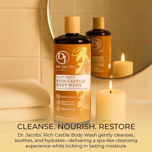 Dr. Jacobs Naturals Pure Castile Soap Liquid Body Wash, Orange & Ginger - All Natural Soap Infused with Vitamin E & Aloe Vera to Moisturize Dry and Sensitive Skin - Made in the USA - 32 oz, Pack of 1