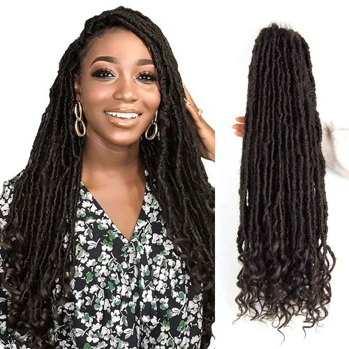 Niseyo Wild Locs 24 Inch Distressed New Faux Locs with Curly Ends 8 Packs Long Soft Pre-looped Goddess Crochet Hair (4#, Brown)