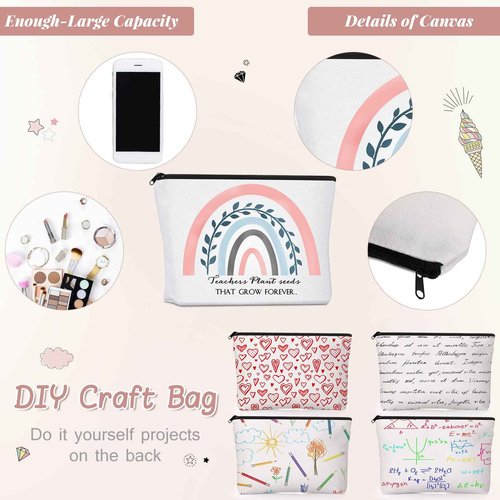 Coume 30 Pcs Teacher Appreciation Gifts for Women Bulk Inspirational Gifts Christmas Rainbow Canvas Makeup Bags Cosmetic Bag Thank You Favors for Holiday Women Teacher, 10 Styles(Elegant)