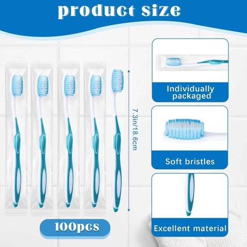 RimCereal 100 Pcs Prepasted Disposable Toothbrushes Individually Wrapped Pre Pasted Soft Bristle Tooth Brush Travel Toothbrush for Camping Guestroom Car Office School Hotel Homeless Gifts (Blue)