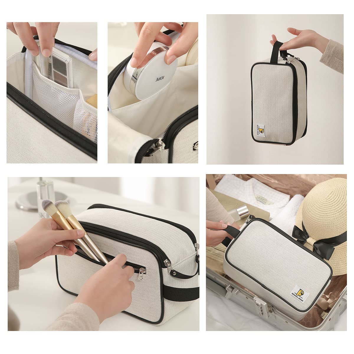 cirea Minimalism Portable Large Capacity Cosmetic Bag for Women Travel Makeup Bag with Handle White Skincare Bag (White)