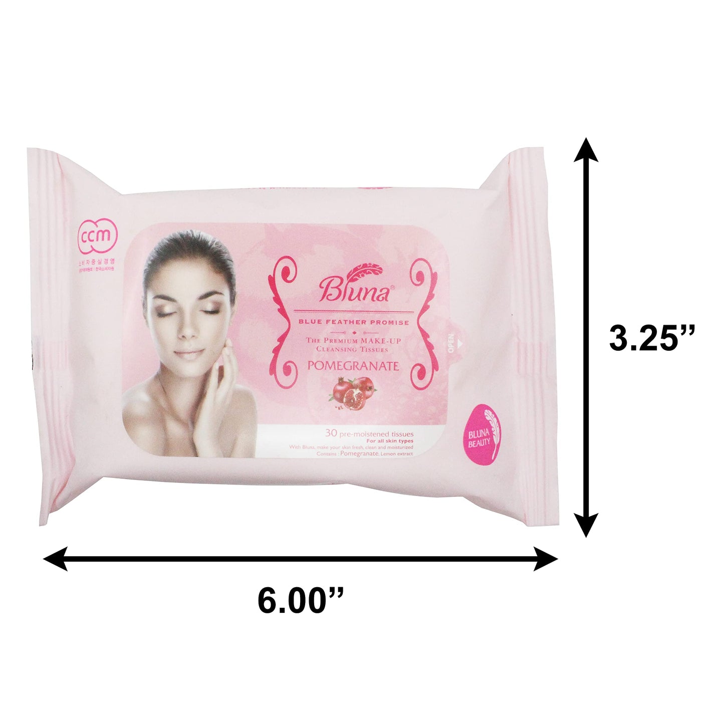 Bluna Facial Make-Up Cleansing Tissue for All Skin Types, Pomegranate, 30ct per pack (2 PACK)