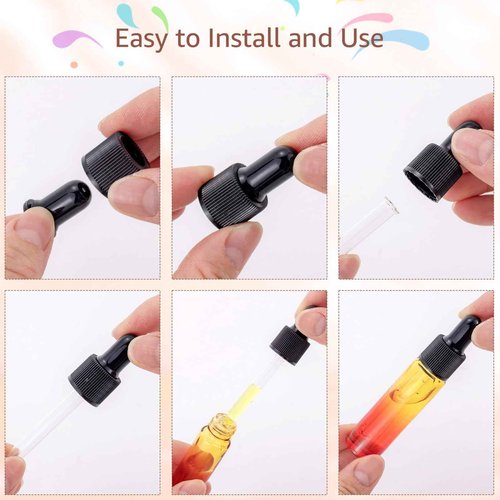 Newzoll 10Pcs 10ml Glass Eye Dropper Bottles, 1/3oz Travel Refillable Perfume Vials for Essential Oils &Tincture, Leak Proof Multi-Color Gradient, Portable DIY Containers with 5ml Plastic Pipettes