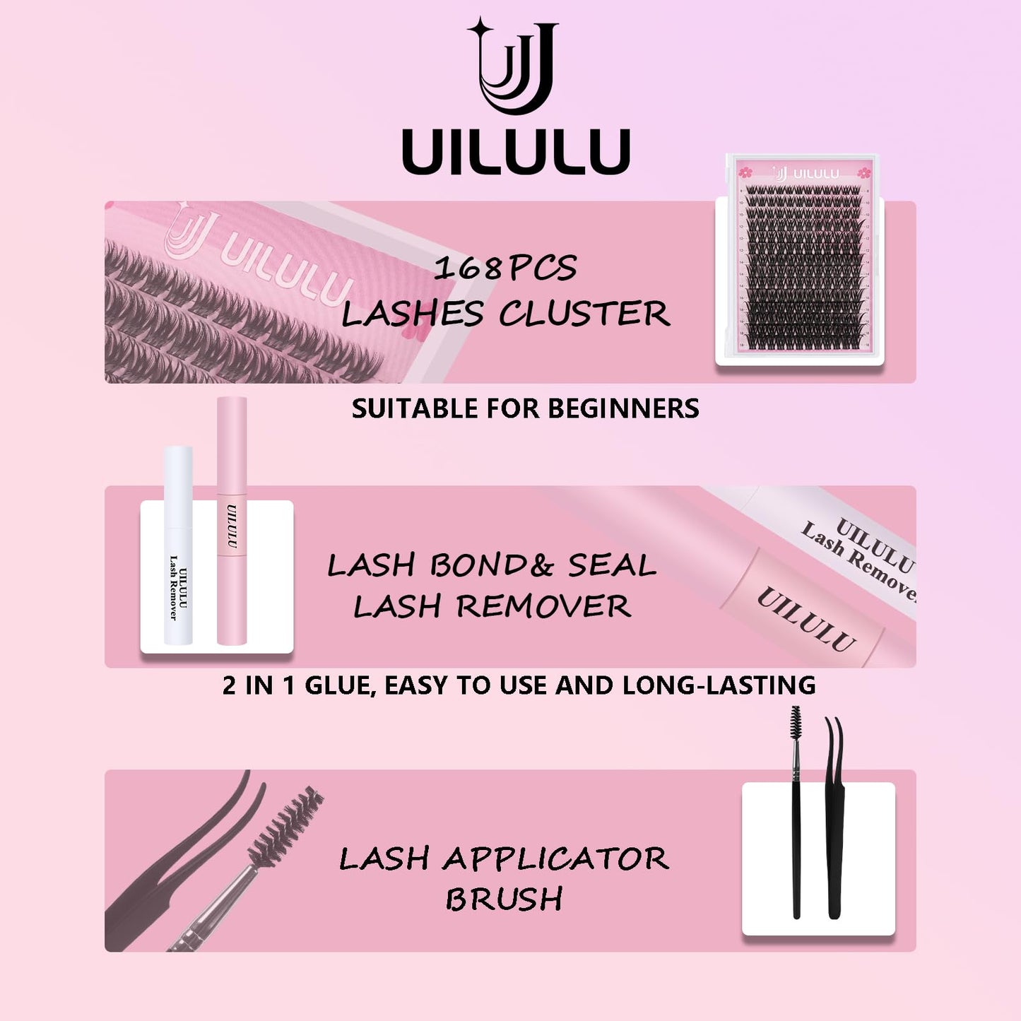 Uilulu Lash Clusters kit 8-18mm DIY Eyelash Extension Kit 168 Natural Lash Clusters 0.07D D Curl Wispy Individual Eyelash Clusters False Lashes Eye Lash Extension Lash Kits Extensions Kit