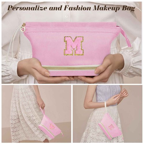 Birthday Gifts for Girls, Personalized Initial Make up Bag 18th Birthday Gifts for Girls Women, Travel Make up Bag Cosmetic Bag Preppy Stuff Bag for Her Mom Girlfriend Wife Teacher - Pink C