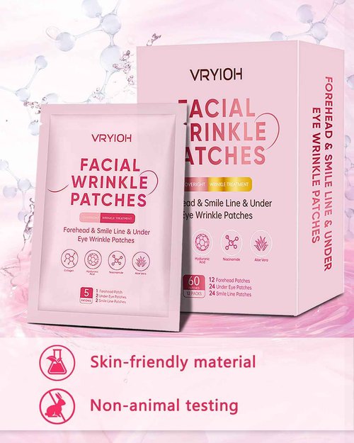 Vryioh 3 IN 1 Forehead, Smile Line & Under Eye Wrinkle Patches, Overnight Facial Wrinkle Treatment with Hyaluronic Acid, Collagen to Lift Lines for Women, 60 Patches