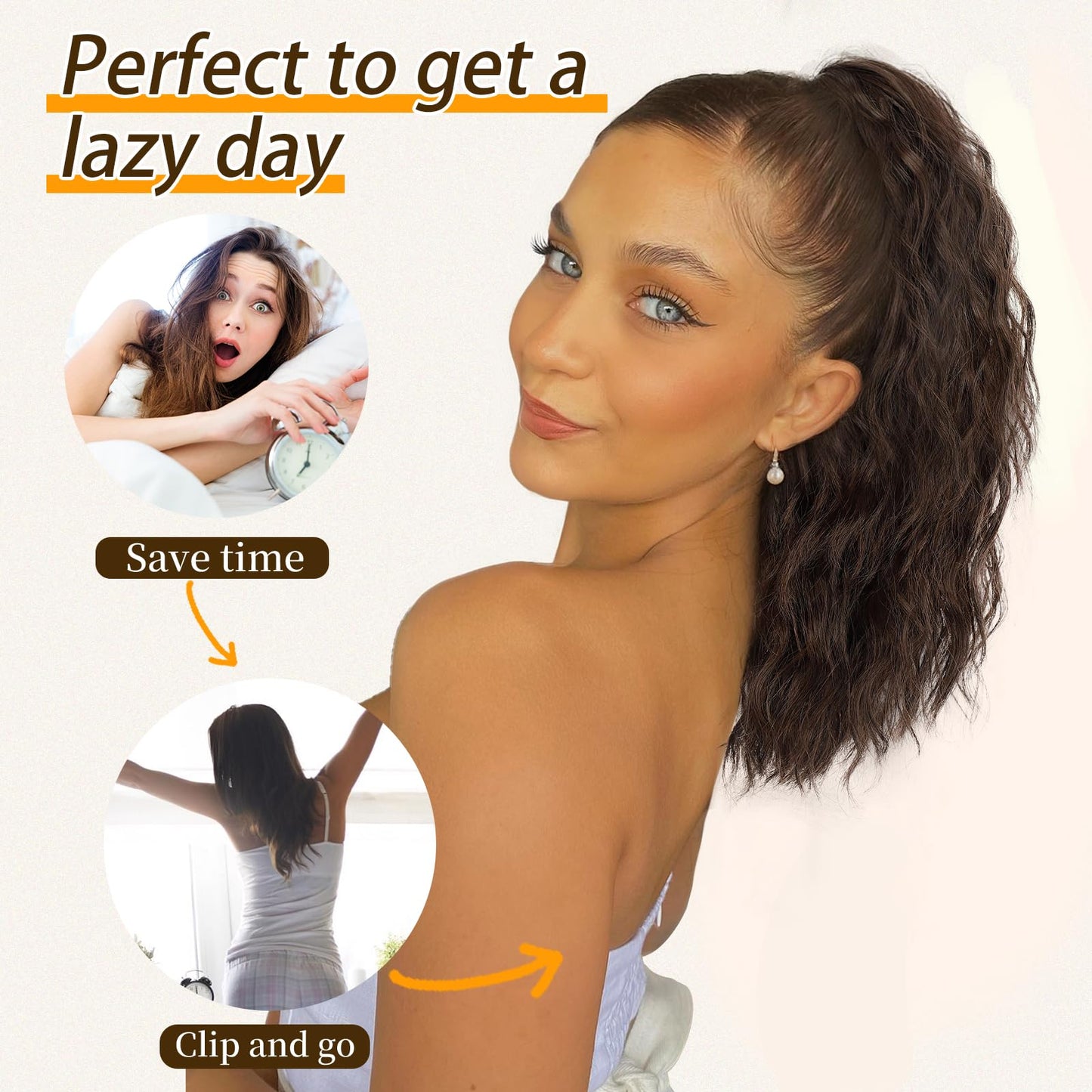 ORSUNCER Ponytail Extension 18" Curly Pony Tail Clip in Claw Ponytail Fluffy Natural Looking Synthetic Hairpiece for Women