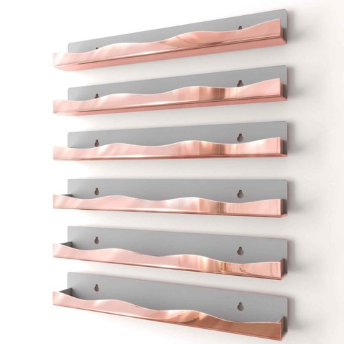 Wall-Mounted Nail Polish Organizer Rack - 15-Inch Rose Gold Mirror Finish Nail Polish Shelf, Makeup & Beauty Essentials Storage - Multi-Purpose Display Holder for Small Space, Vanity Bathroom, 6 Pack