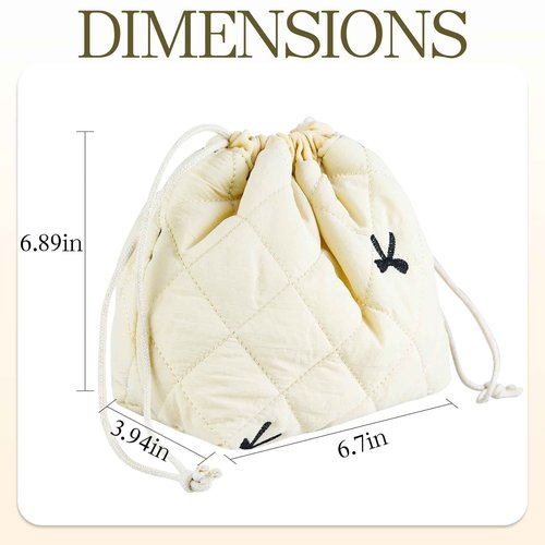 AMZMA Quilted Makeup Bag for Women, Coquette Aesthetic Cosmetic Bag, Cute Travel Toiletry Bag, Cotton Drawstring Pouch for Women and Girls