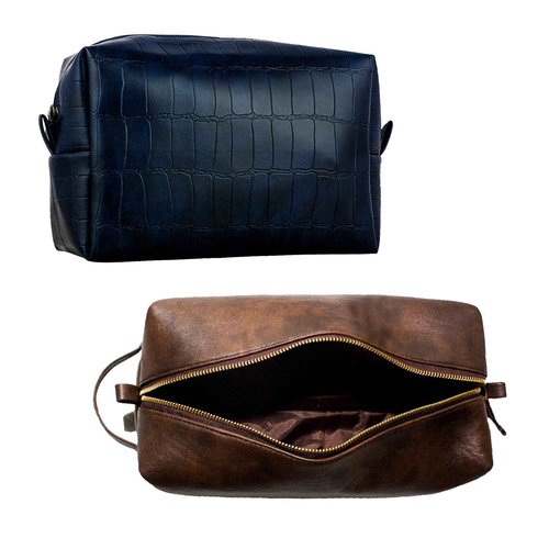 RUBAB MEN Toiletry Bag Set of 2| Vegan Leather, Navy & Tan Shade | Waterproof Travel Pouch Kit for Men & Women