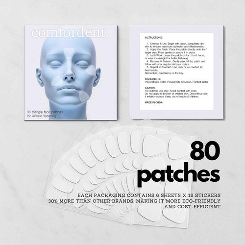 Comfordent Wrinkle Patches – 80 Triangle Tapes + 5 Reusable Silicone Face Pads Bundle