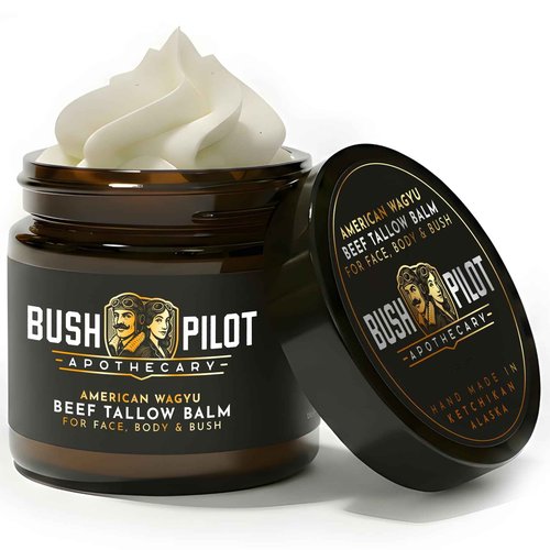 Bush Pilot Wagyu Beef Tallow Balm for Face, Body and Bush - Handmade in Alaska USA, Small Batch Moisturizer with Honey, Beeswax, Shea Butter - Non-Greasy, Fast Absorbing for Men & Women