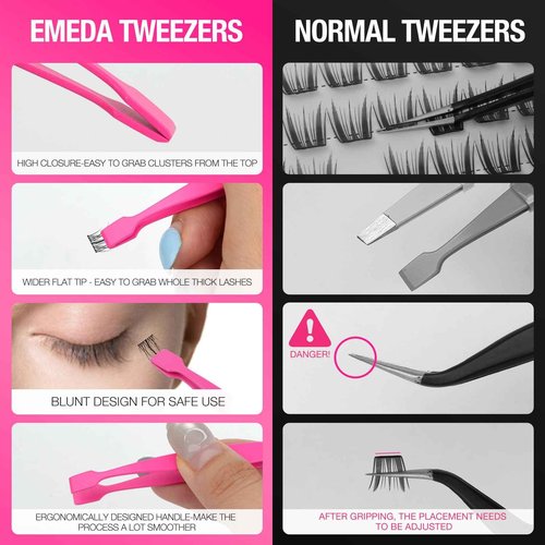 Lash Cluster Tweezers for DIY Individual Eyelash Clusters Tools with Case, Applicator for Mistake-Proof Artificial Lash Placement–Ergonomically Designed Handle Easy for beginner Blunt Design Safe Use