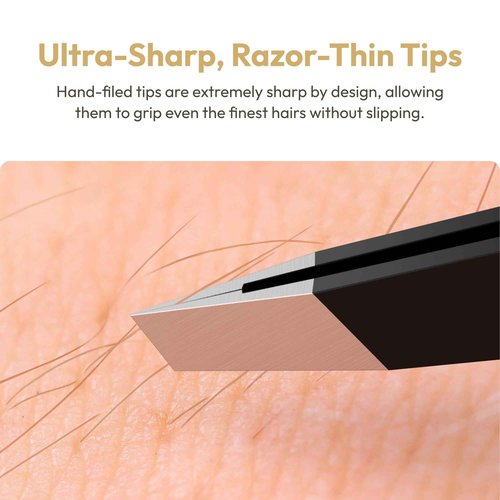 Beauty Power Professional Ultra-Precision Slant Tweezers for Women Facial Hair - German Stainless Steel, Tweezers for Men & Women, Black Eyebrow Tweezer for Ingrown Hair - Black