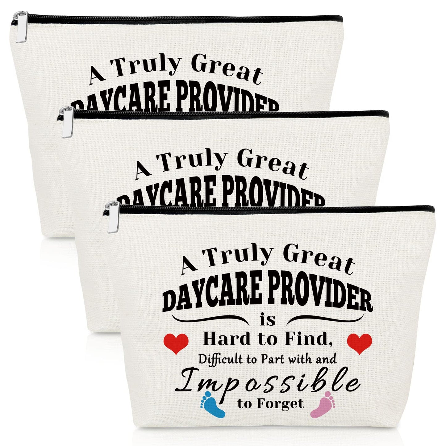 3 Pcs Daycare Provider Appreciation Gift Makeup Bag Daycare Teacher Gifts 3 Pack Cosmetic Pouch Thank You Gift for Childcare Provider Gifts Childhood Educators Gift Christmas Birthday Gifts