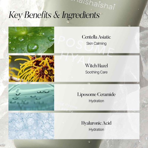 shaishaishai LIPOSOME HYAL Cica Deep Hydration & Moisture Care Face Cream, Lightweight Formula for Instant Cooling & Soothing Relief, Non-Greasy Formula for Dry & Redness-Prone Skin, 1.69 fl oz