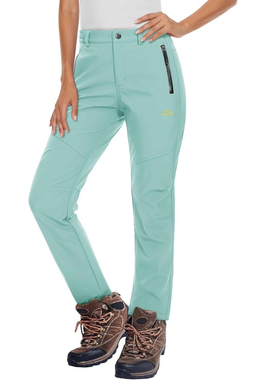 MAGCOMSEN Women's Fleece Lined Waterproof Insulated Outdoor Snow Ski Pants Winter Warm Hiking Pants Light Lake Blue L