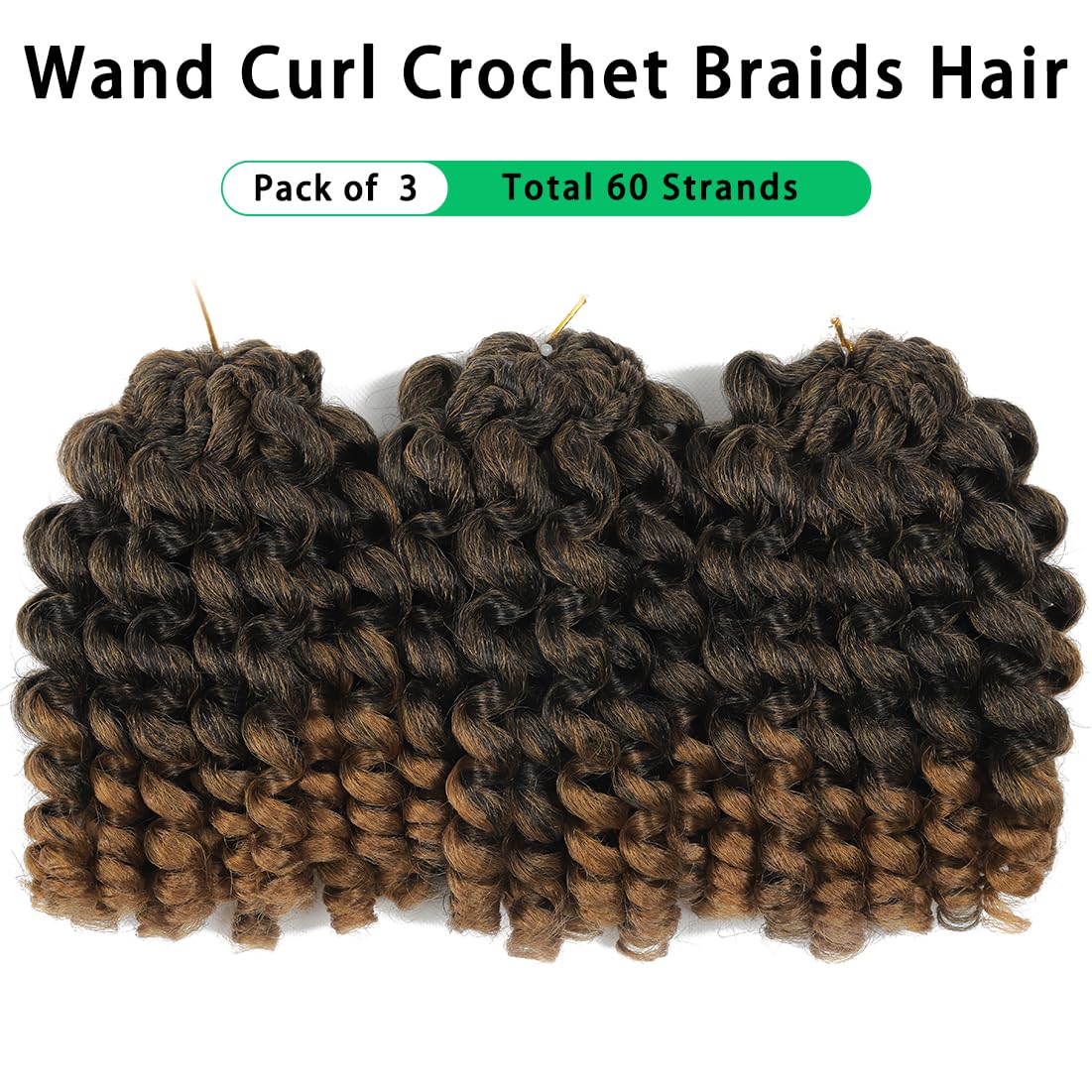 Wand Curl Crochet Braids Hair 8 Inch Jamaican Wand Curl Crochet Hair Jamaican Bounce Crochet Hair Wand Curl Crochet Braids Ringlet Twist Hair Extension Crochet Hair (3 PCS,T27)