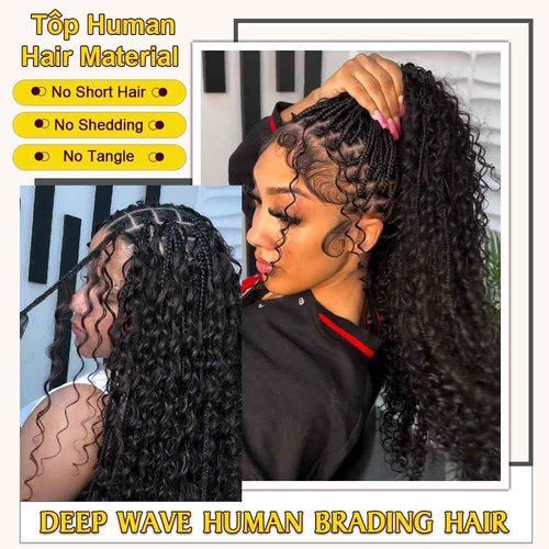Curly Human Braiding Hair for Boho Braids Bohemian Deep Wave Bulk 100% Human Hair for Micro Braiding Hair Wet Wavy Boho Knotless Braids Hair No Weft 2 Bundles 20 Inch