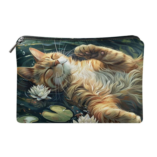 ELEDIZI Cute Sleeping Cat Makeup Bag for Purse Travel Toiletry Bag for Women Carry On Pu Leather Cosmetic Bags for Women Waterproof Makeup Brush Pouch Travel Size Essential Storage Bag for Phone,Card