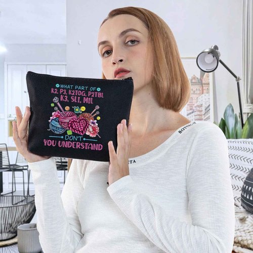WZMPA Funny Knitting Cosmetic Bag Yarn Collector Gift What Part Don't You Understand Makeup Zipper Pouch Bag Knitter Merchandise (Don't Understan BL)