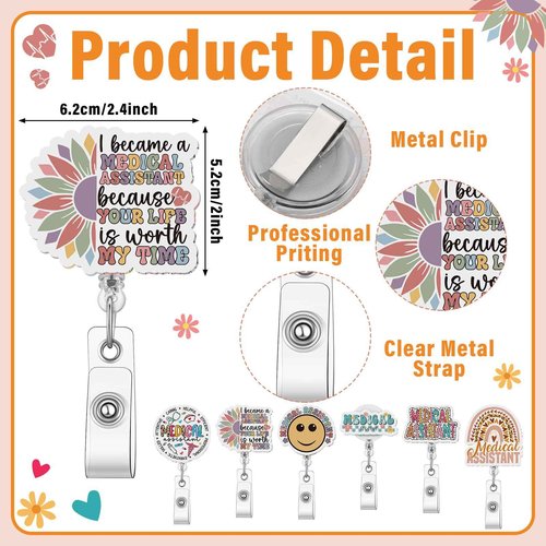 Kacctyen 12 Pcs Christmas Medical Assistants Gifts for Women 6 Boho Makeup Bag 6 Badge Holder Retractable Badge Reels Medical Assistant Appreciation Gift for MA Doctor Nurse Rn Accessories Essentials