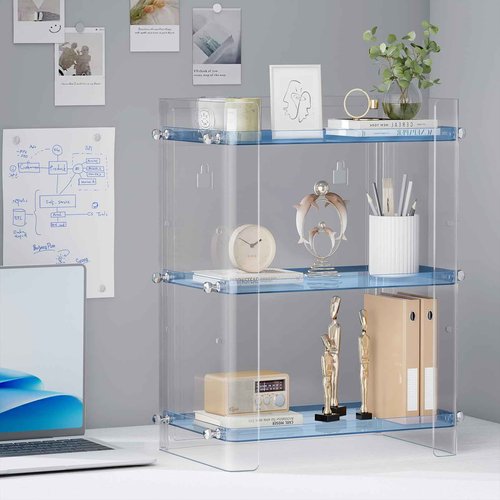 Delamu Bathroom Countertop Organizer, 3 Tier Adjustable Corner Makeup & Skincare Organizer with Protective Guard Rail, Transparent Design for Vanity, Bathroom Counter, Ideal for Girls