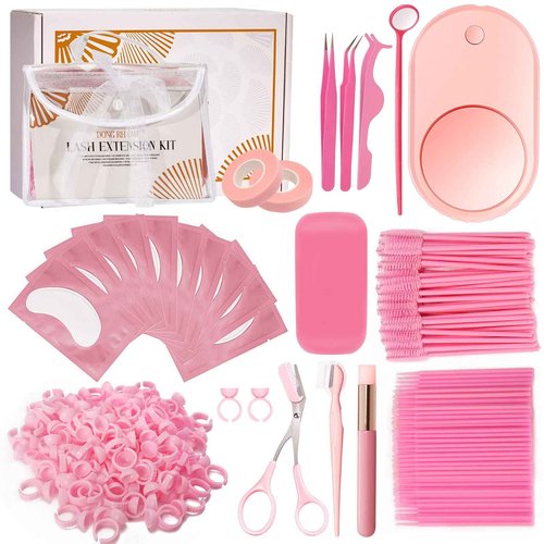 320 PCS Lash Extension Supplies, USB Mini Portable Air Conditioning Blower Handheld Dryer Fan Rechargeable Mini Mirror, Tapes, Tweezers, Eyelash Brushes, Micro Brush in Organizer Bag