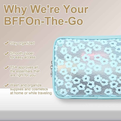 bytaoqipet TSA Approved Green Travel Makeup Bag for Women - Waterproof Compact Toiletry Pouch with Zipper, TSA compliant Cosmetic Organizer for Gym, Travel, Gym Bag (7.9x5.9x2in)