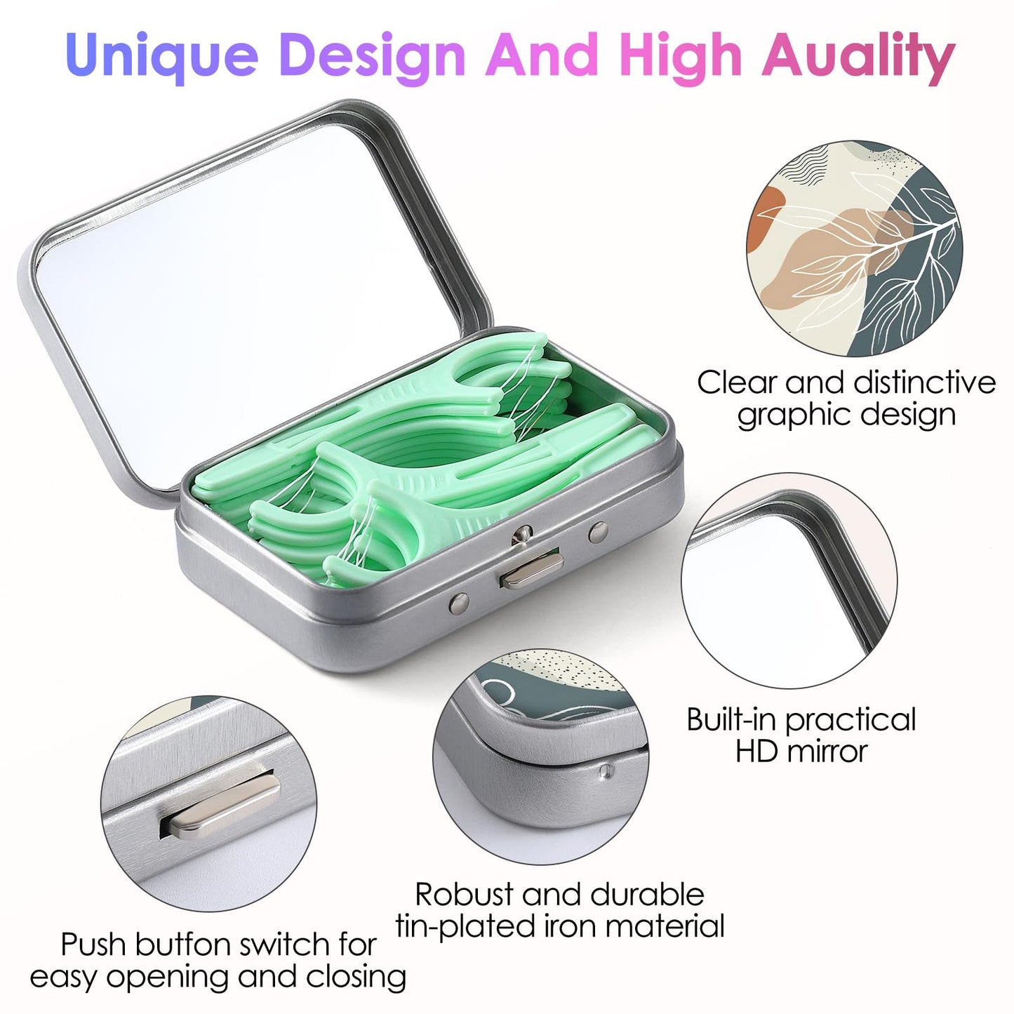 Gerkia Dental Floss Portable Case, Easy to Store Floss Picks of Various Sizes, Portable Dental Floss Dispenser is Perfect for Travelling, Hotels, Dinners, Appointments.Floral 3 Piece