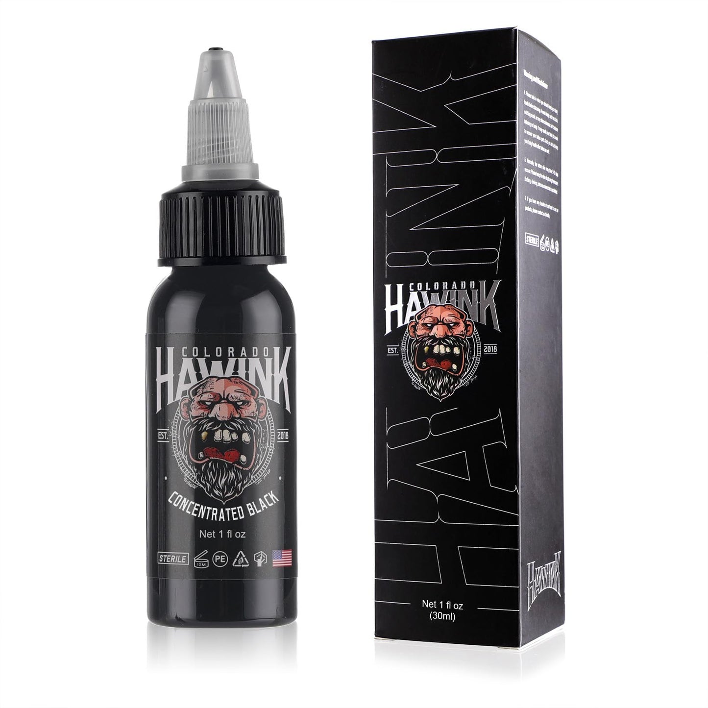 HAWINK Black Tattoo Ink 1 oz (30ml) Vegan-Friendly USA Standard Pigment Tattoo Supplies True Black TI203-30-001