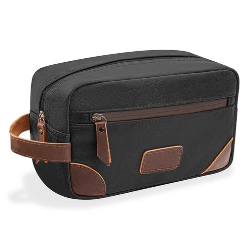 Wohlbege Men's Travel Toiletry Bag - Large Waterproof Organizer, 2 Zippered Pockets for Shaving/Cosmetic,Portable Bathroom Bag for Travel/Gym/Business Trips