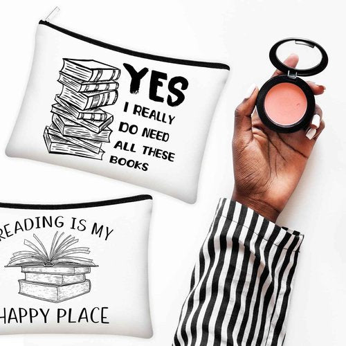 Cosblank 8 Pcs Book Club Gifts Book Lovers Makeup Bag Gifts for Women Cosmetic Bag with Zipper Pouch for Teen Adult Women Lovers Librarian Bookish Club Gifts(Book)