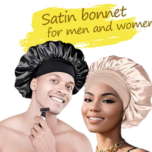 Silk Bonnet for Sleeping Women Curly Hair Bonnets with Tie Band Double Layer Reversible Sleep Bonnet Silk Hair Wrap Sleep Cap (Beige)
