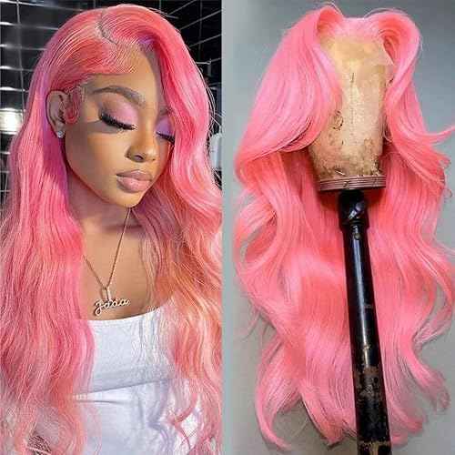 School Day Candy Pink Human Hair Wig Colored Body Wave Lace Front Wig Virgin Hair 13x4 UHD Transparent Swiss Soft Lace Preplucked Brazilian Hair 18"