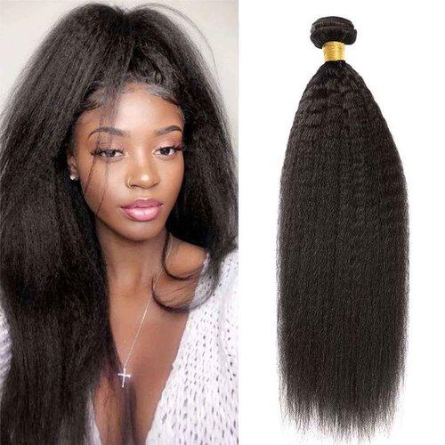InsQueen 16 Inch Kinky Straight Human Hair Bundles 100% Unprocessed Brazilian Remy Soft Yaki 1 Bundle Human Hair, Remy Human Hair Extensions
