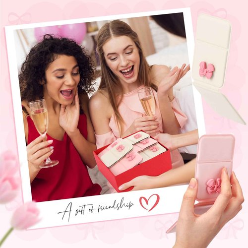 Amyhill 24Pcs Party Favor Compact Fold Mini Mirror Preppy Bow Gift for Women Birthday Bridal Shower Bachelorette Graduation Party Supplies (Beige and Pink,Folding)