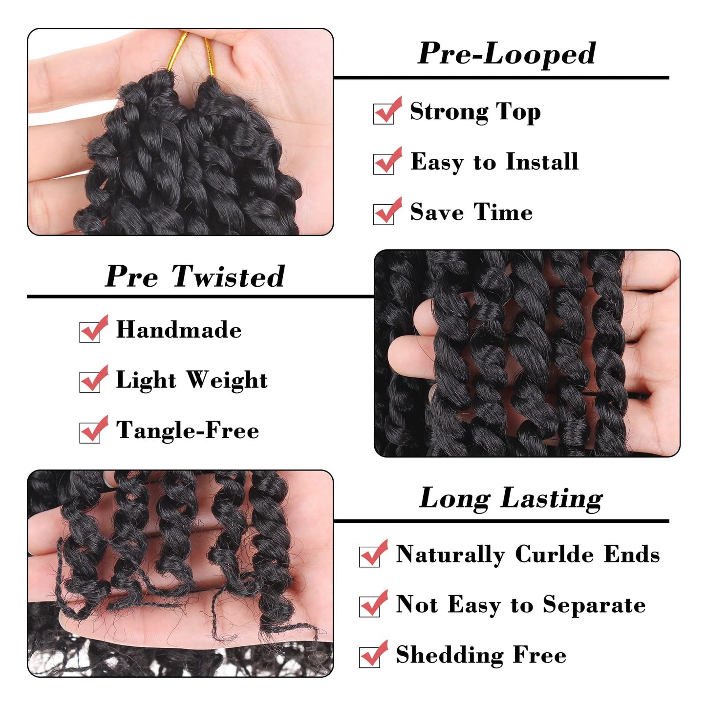 Leeven 12 Inch Pretwisted Passion Twist Hair 8 Packs Natural Black Pre Looped Bomb Water Wave Crochet Braids Hair Extensions Short Curly Synthetic Braiding Hair for Women (12 Strands/Pack #1B)