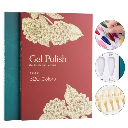 NMKL38 320 Nail Colors Chart Nail Gel Polish Display Book with 480 False Nail Tips Professional Salon Nail Color Swatches Nail Practice Card Board (Red)