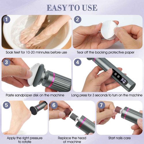 Electric Foot Callus Remover, 2 in 1 Callus Remover for Feet, 9 Adjustable Speeds with Sandpaper Disk and Nail Drill Bits, Digital Display, Rechargeable Pedicure Tools for Dead Skin(Gray)