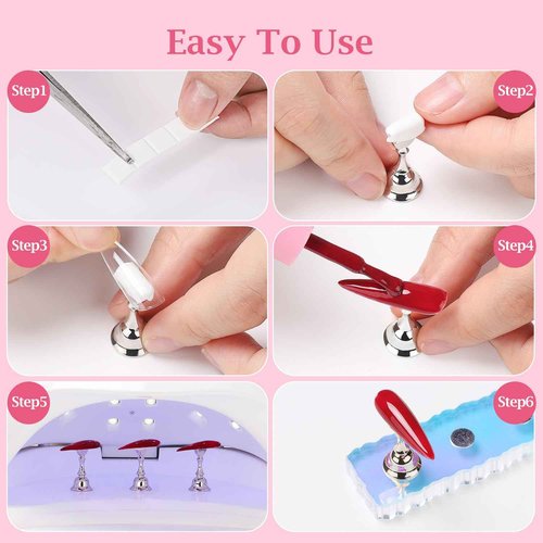Narsikar 2 Set Nail Stands, Nail Holder for Painting Nails, Acrylic Nail Stand for Press on Nails Display Stand with Adhesive Putty Practice Nail Art Tools for Salons (Silver)