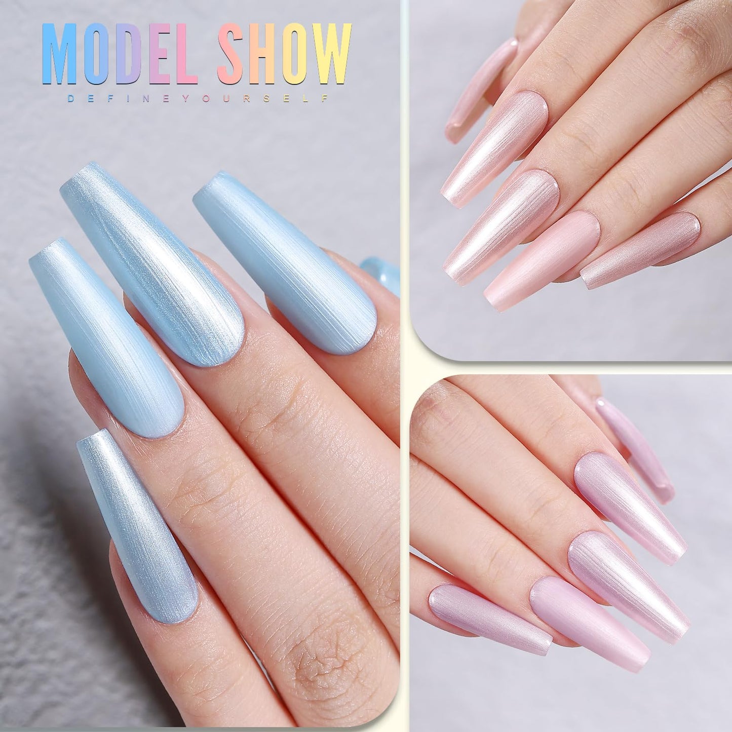 YOKE FELLOW Pearl Gel Nail Polish Set, 6 Pcs 10ML White Champange Pink Purple Blue Shimmer Mermaid Soak Off UV Led Gel Polish Shell Thread Effect for Women Girls